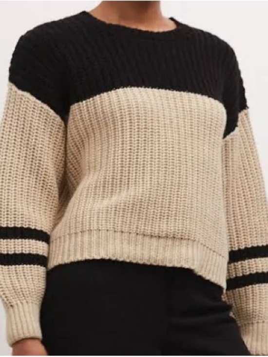 Altar'd State Sweaters - Altar'd State Black & Beige Colorblock Crew Sweater